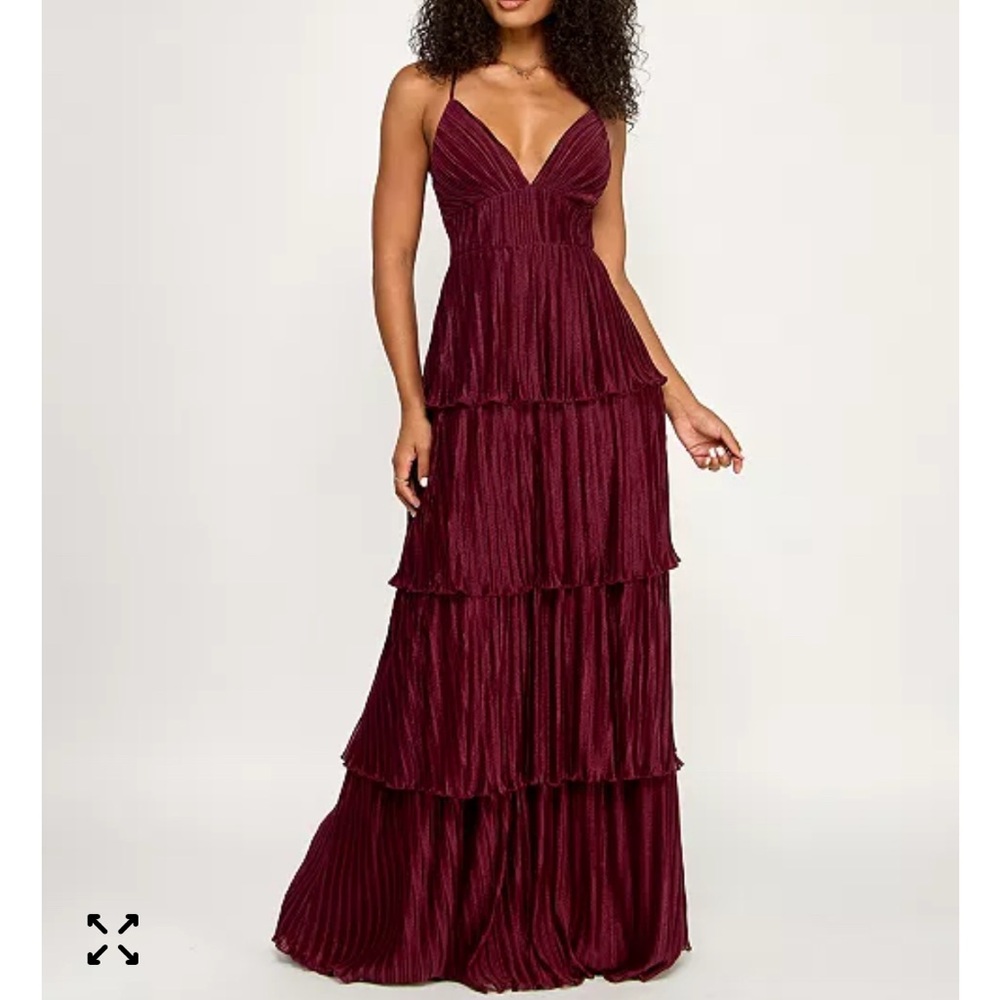 Tiered metallic v neck maxi dress